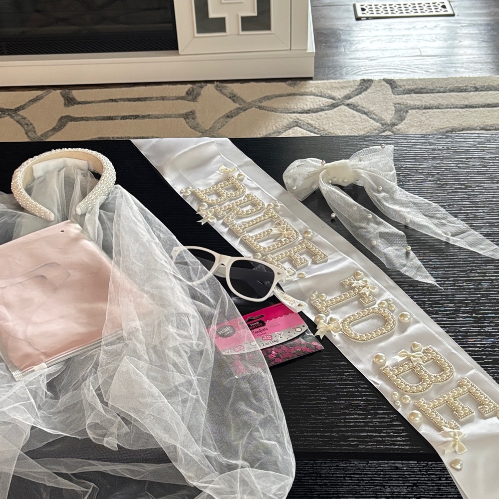 Professionally made bride to be sash with headband/veil, bride accessories